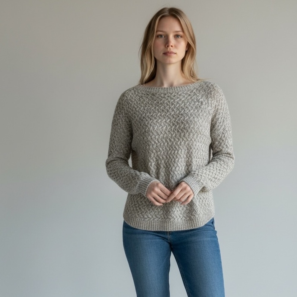 2/$30 It's Our Time Heather Cream Tan Ecru Textured Marble Knit Women's Sweater